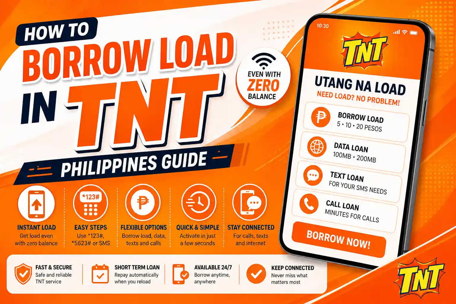 How to Borrow Load in TNT 1 TNT Utang na Load mobile app screen showing borrow load options